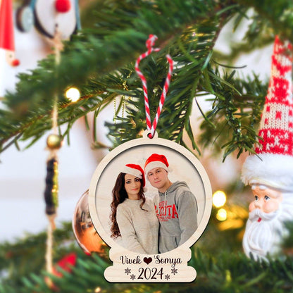 Snow Globe Photo Ornament in Wood with Personalized Christmas Frame - Sblossom