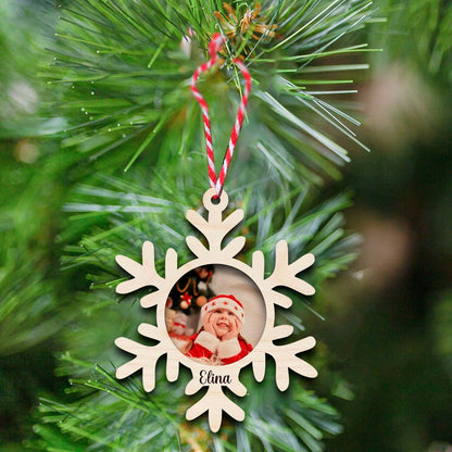 Snowflake Photo Ornament in Wood with Personalized Christmas Frame - Sblossom