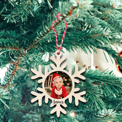 Snowflake Photo Ornament in Wood with Personalized Christmas Frame - Sblossom