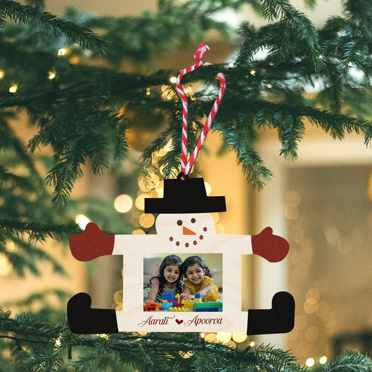 Snowman Photo Ornament in Wood with Personalized Family Christmas - Sblossom