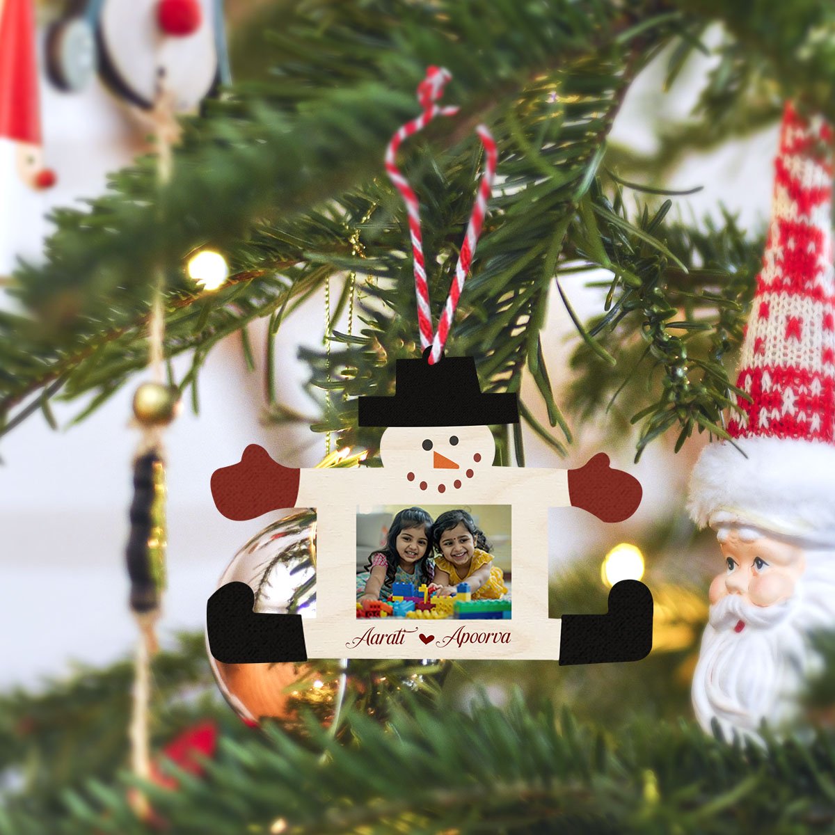 Snowman Photo Ornament in Wood with Personalized Family Christmas - Sblossom