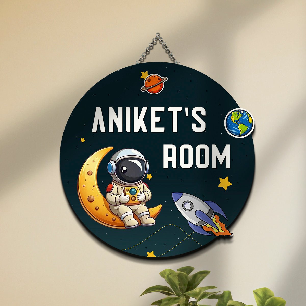 Space Theme Name Plate for Kids Room — Astronaut, 12x12 Inch - Sblossom