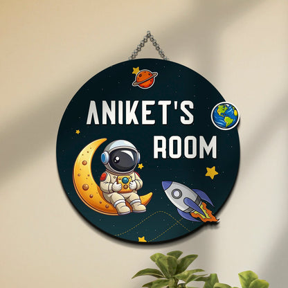 Space Theme Name Plate for Kids Room — Astronaut, 12x12 Inch - Sblossom