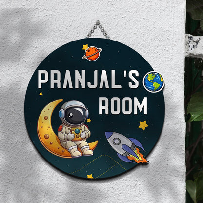 Space Theme Name Plate for Kids Room — Astronaut, 12x12 Inch - Sblossom