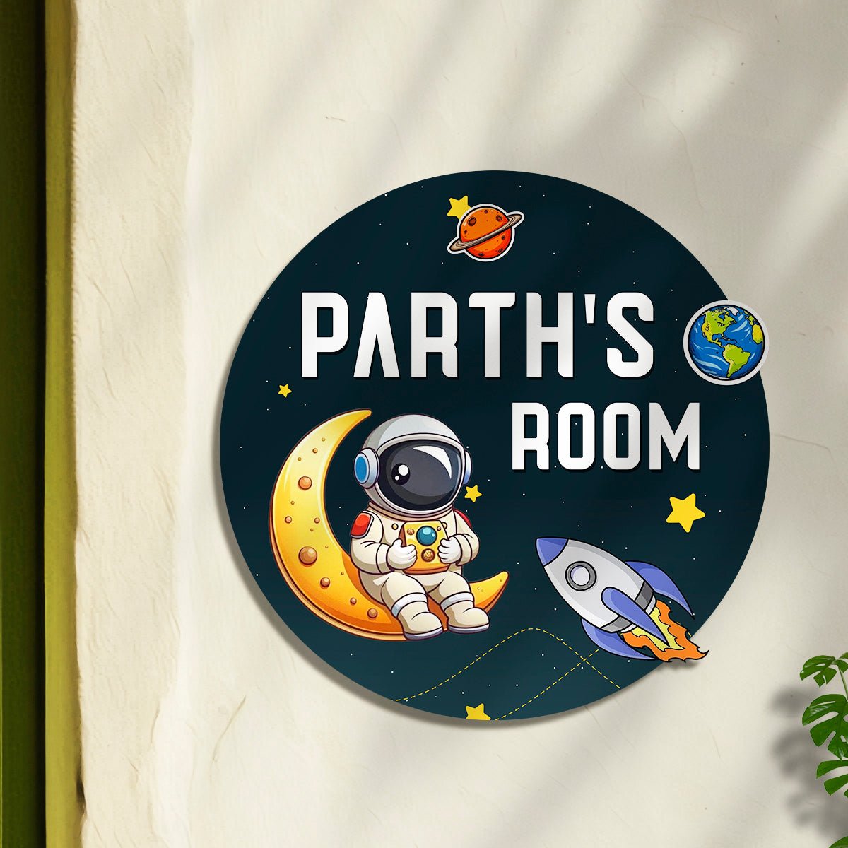 Space Theme Name Plate for Kids Room — Astronaut, 12x12 Inch - Sblossom