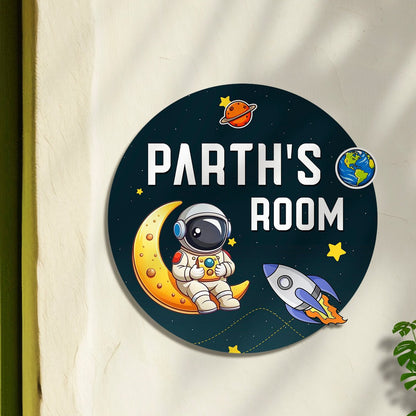 Space Theme Name Plate for Kids Room — Astronaut, 12x12 Inch - Sblossom