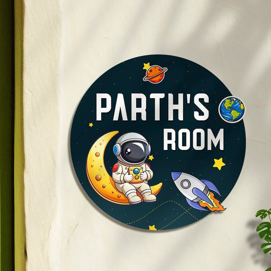 Space Theme Name Plate for Kids Room — Astronaut, 12x12 Inch - Sblossom