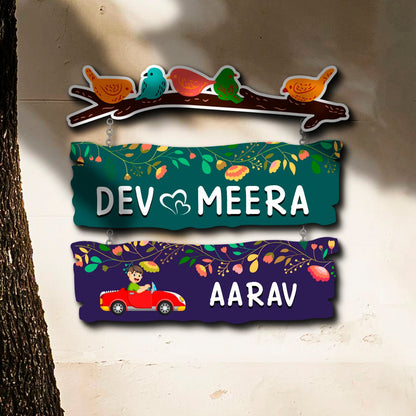 Sparrow Plank Name Plate Design for Home with Two Kids Names - Sblossom