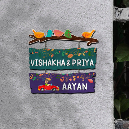Sparrow Plank Name Plate Design for Home with Two Kids Names - Sblossom