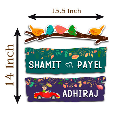 Sparrow Plank Name Plate Design for Home with Two Kids Names - Sblossom