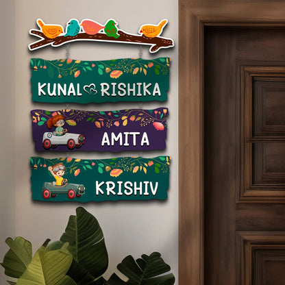 Sparrow Plank Name Plate Design for Home with Two Kids Names - Sblossom