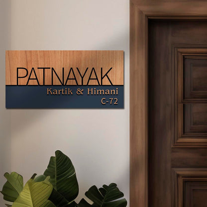 Split-Band Wooden Name Plate Design for Home – Matte-Black - Sblossom