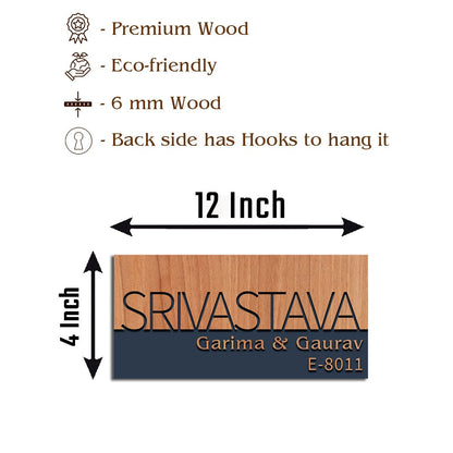 Split-Band Wooden Name Plate Design for Home – Matte-Black - Sblossom