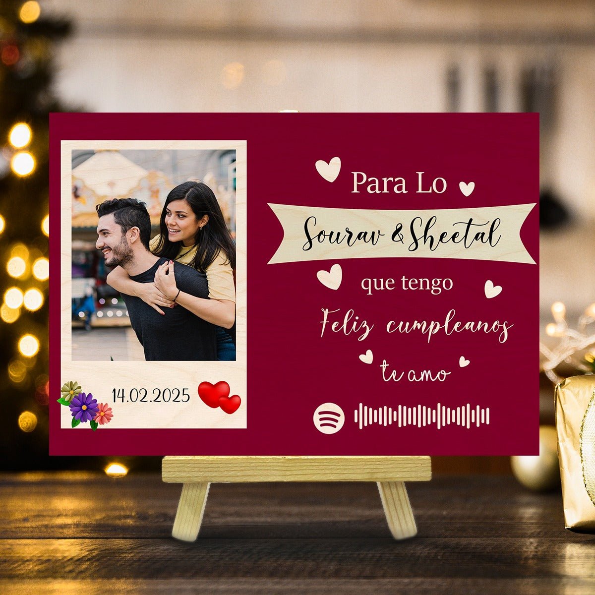 Spotify Photo Frame on Wood with Personalized Song and Stand - Sblossom