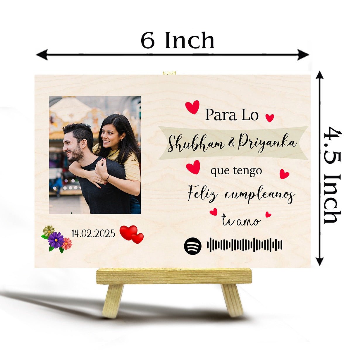 Spotify Photo Frame on Wood with Personalized Song and Stand - Sblossom