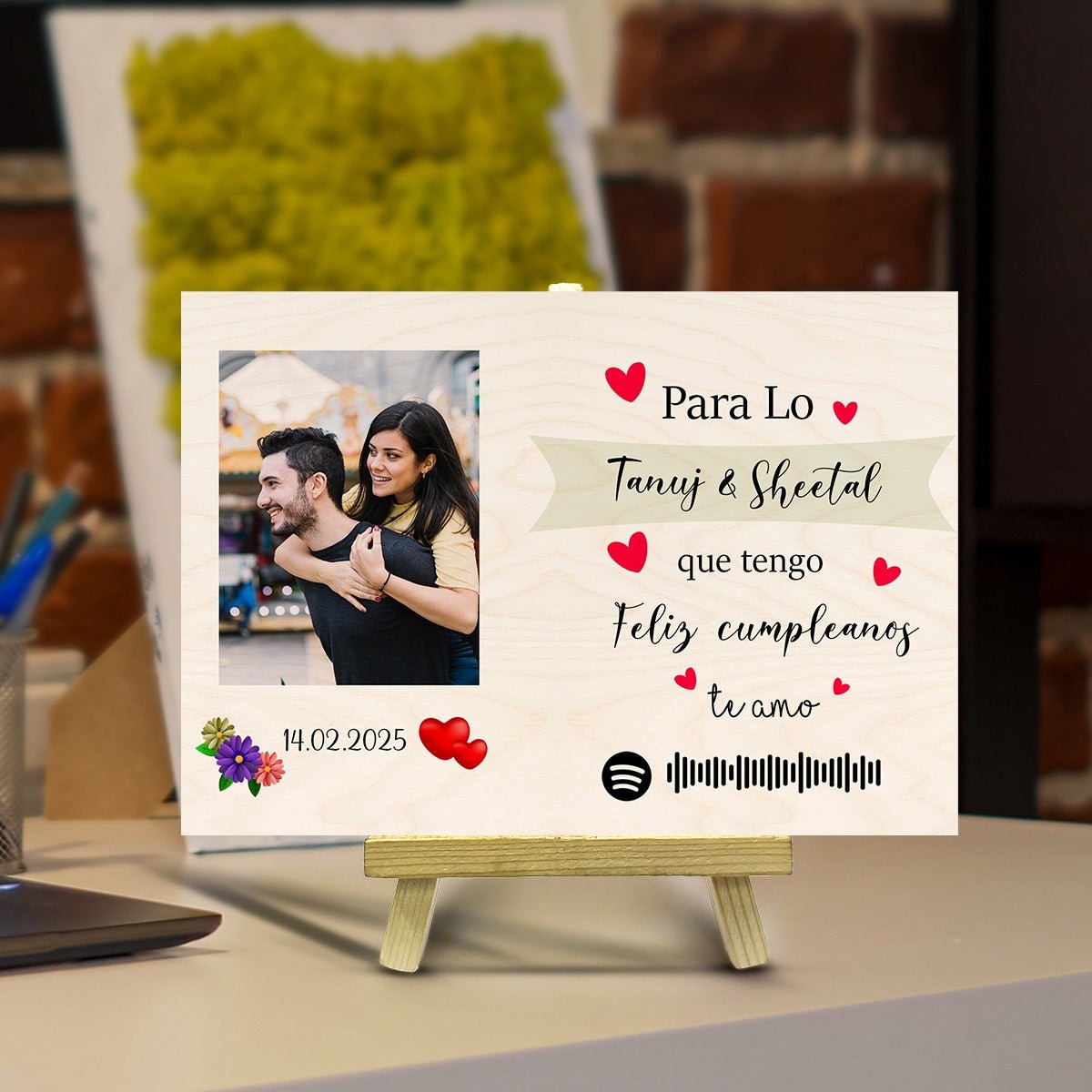 Spotify Photo Frame on Wood with Personalized Song and Stand - Sblossom