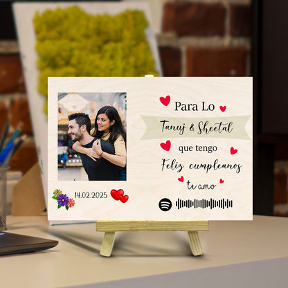 Spotify Photo Frame on Wood with Personalized Song and Stand - Sblossom