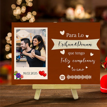 Spotify Photo Frame on Wood with Personalized Song and Stand - Sblossom