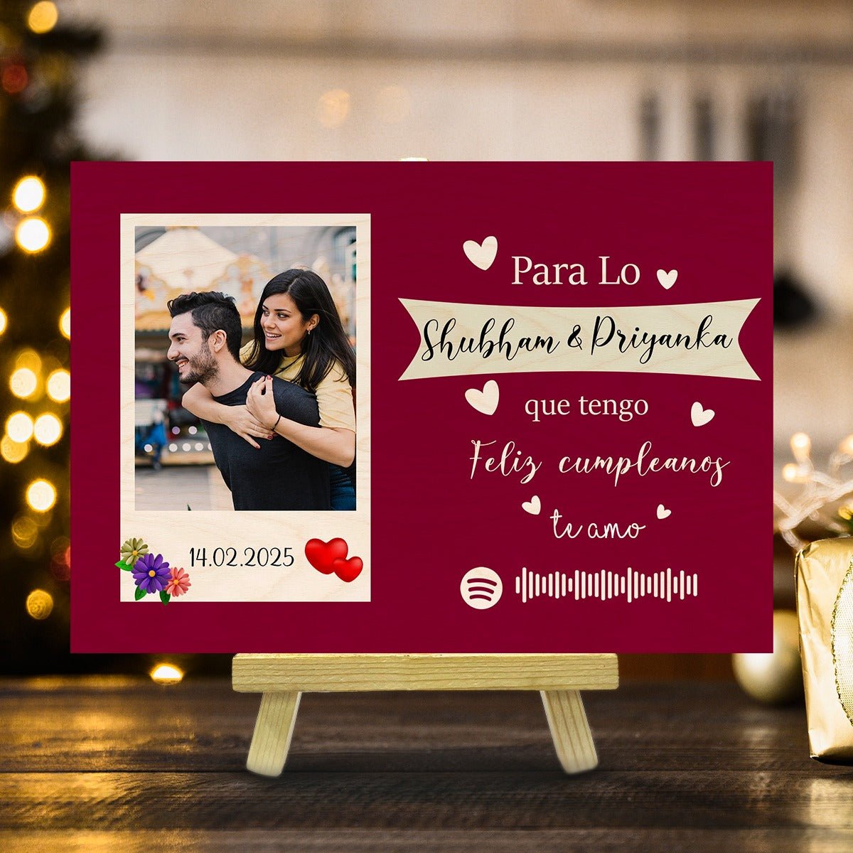 Spotify Photo Frame on Wood with Personalized Song and Stand - Sblossom