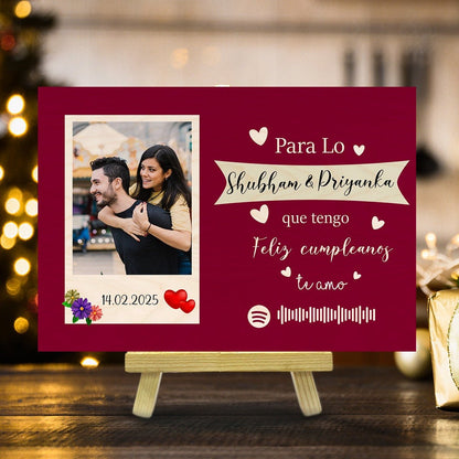 Spotify Photo Frame on Wood with Personalized Song and Stand - Sblossom