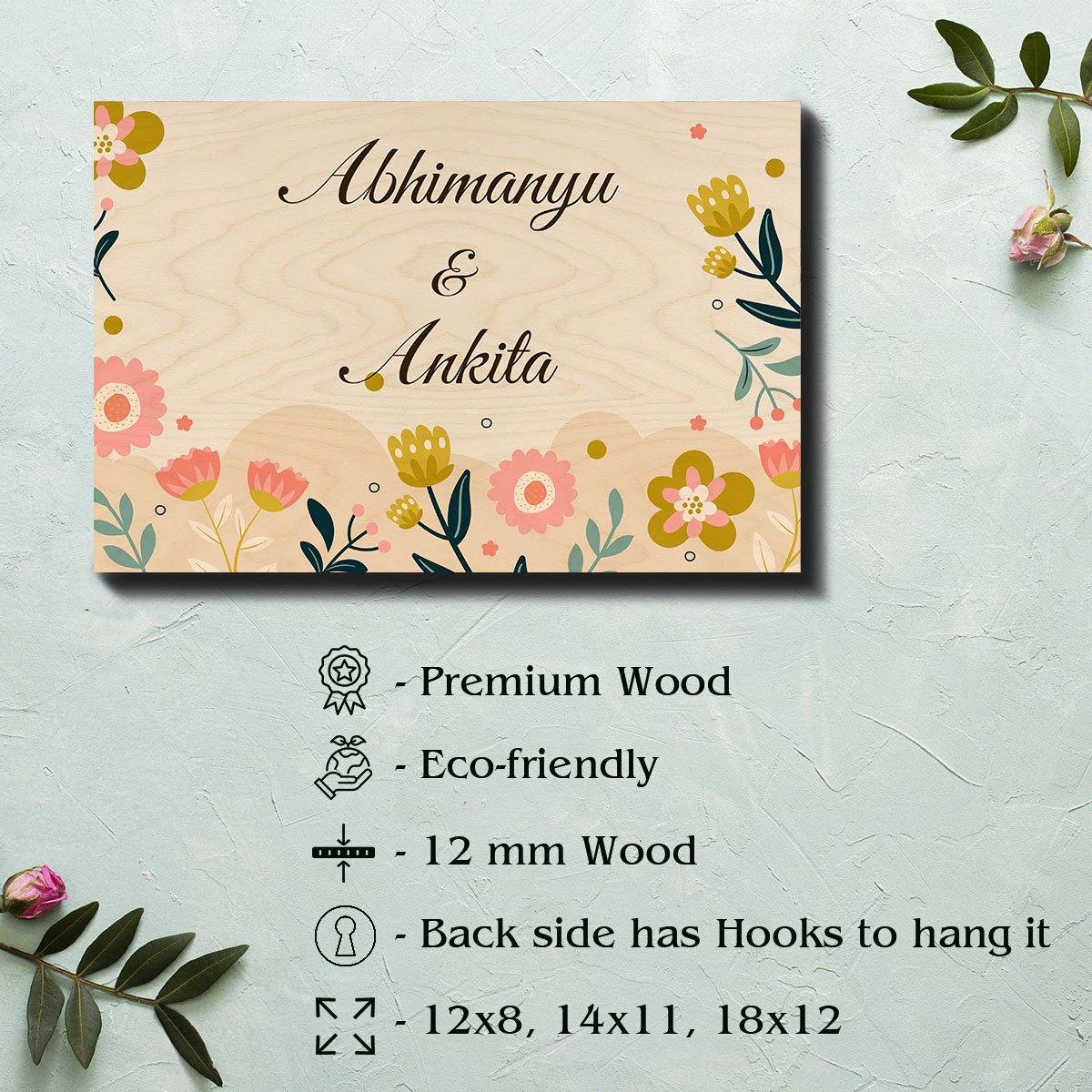 Spring Floral Name Plate for Home — Wooden Birch - Sblossom