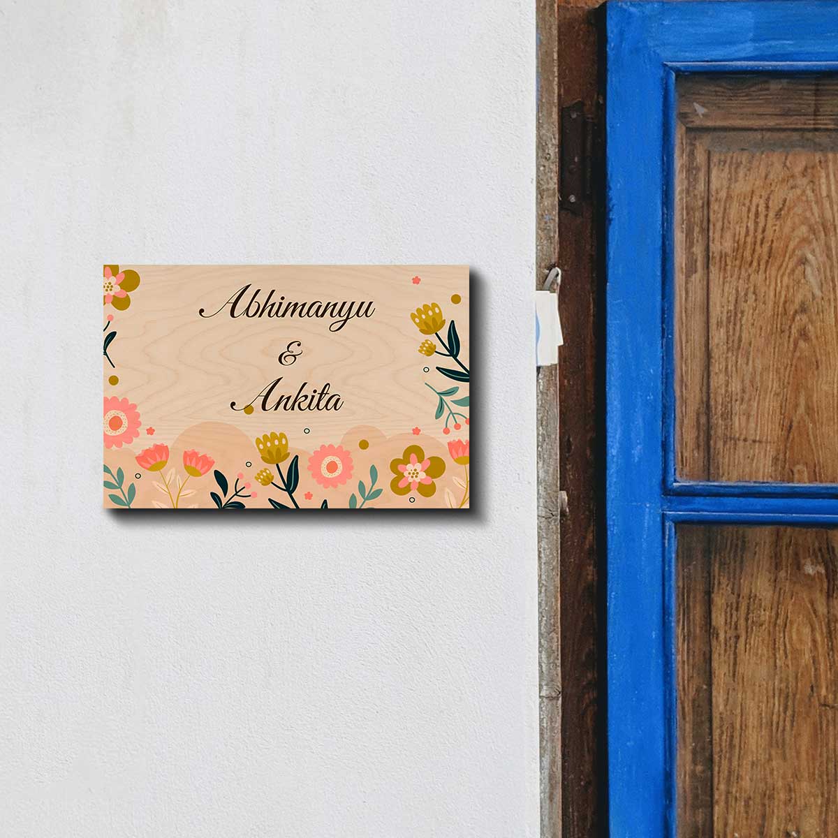 Spring Floral Name Plate for Home — Wooden Birch - Sblossom