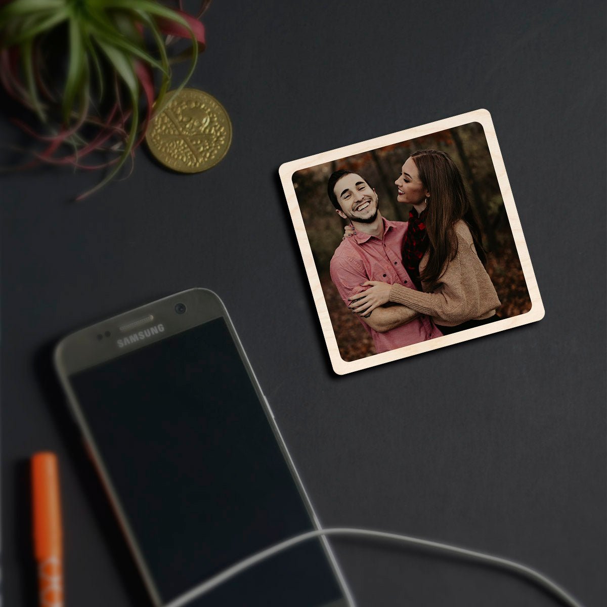 Square Photo Fridge Magnet in Wood with Rounded Corner Print - Sblossom