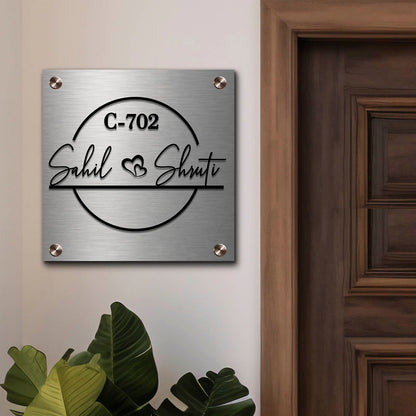 SS Couple Name Plate for Home — Stainless Steel Square - Sblossom
