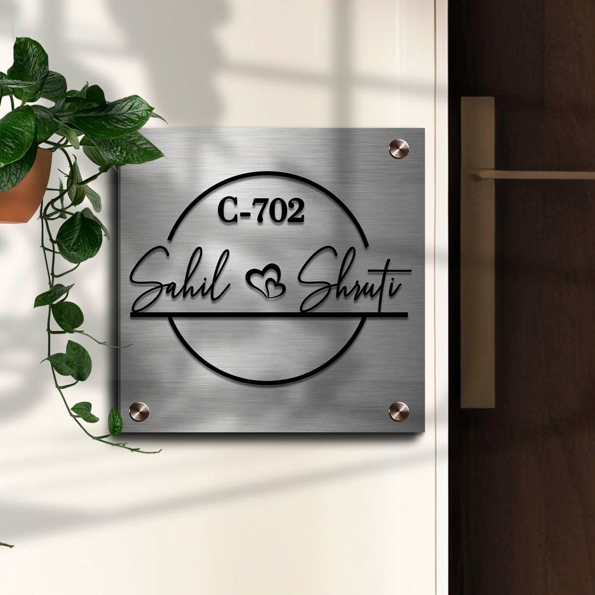 SS Couple Name Plate for Home — Stainless Steel Square - Sblossom