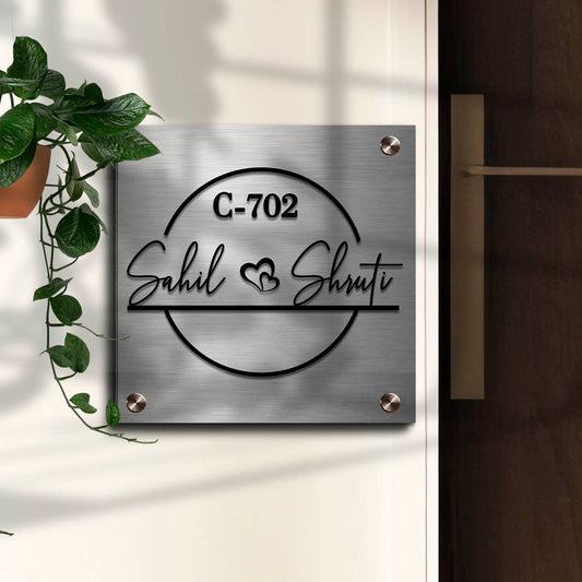 SS Couple Name Plate for Home — Stainless Steel Square - Sblossom
