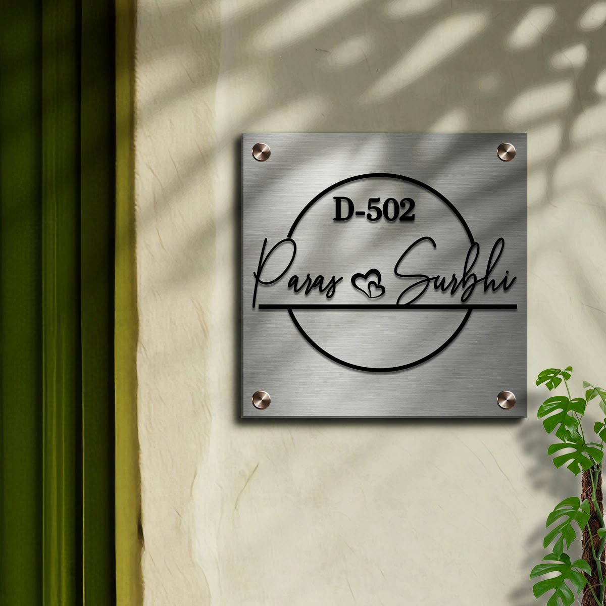 SS Couple Name Plate for Home — Stainless Steel Square - Sblossom