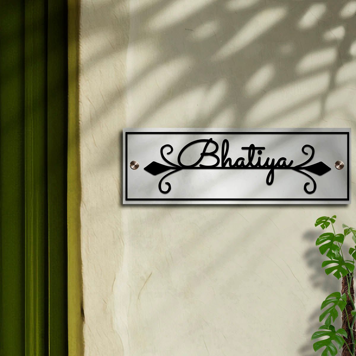 SS Name Plate for Home – Elegant Cursive Scroll in 3D - Sblossom