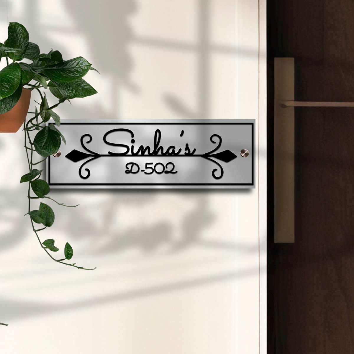 SS Name Plate for Home – Elegant Cursive Scroll in 3D - Sblossom