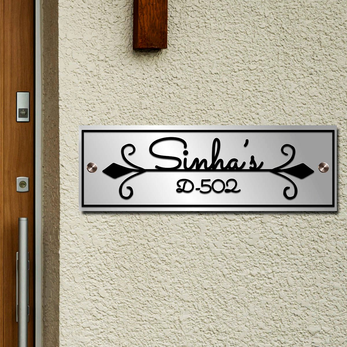 SS Name Plate for Home – Elegant Cursive Scroll in 3D - Sblossom