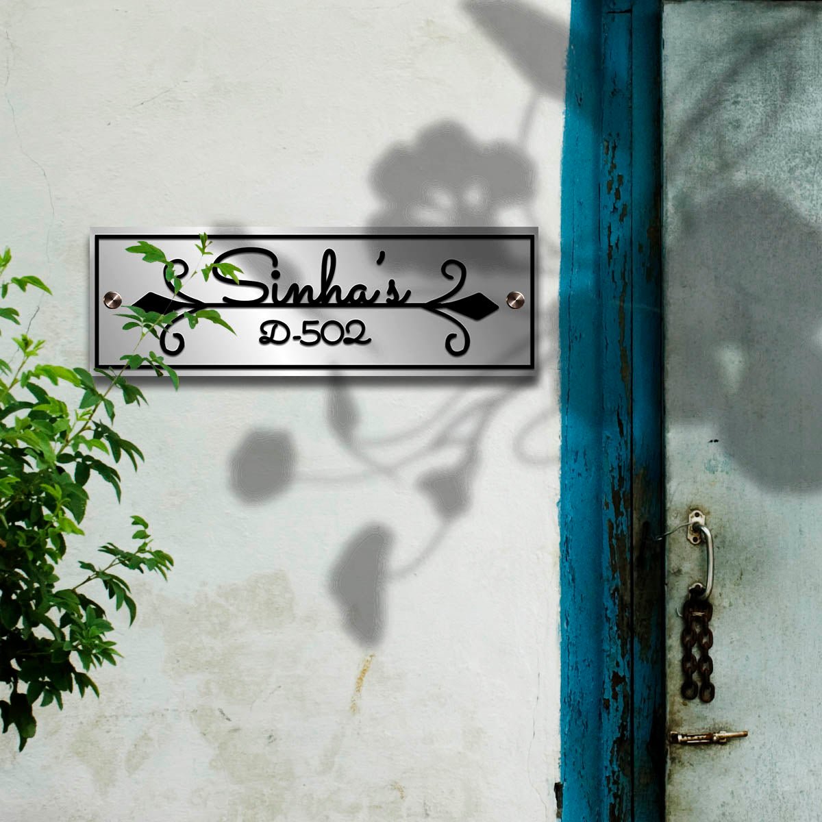 SS Name Plate for Home – Elegant Cursive Scroll in 3D - Sblossom