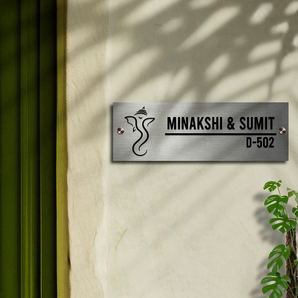 SS Name Plate for Home – Ganesha Steel Strip in 3D - Sblossom