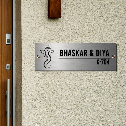 SS Name Plate for Home – Ganesha Steel Strip in 3D - Sblossom