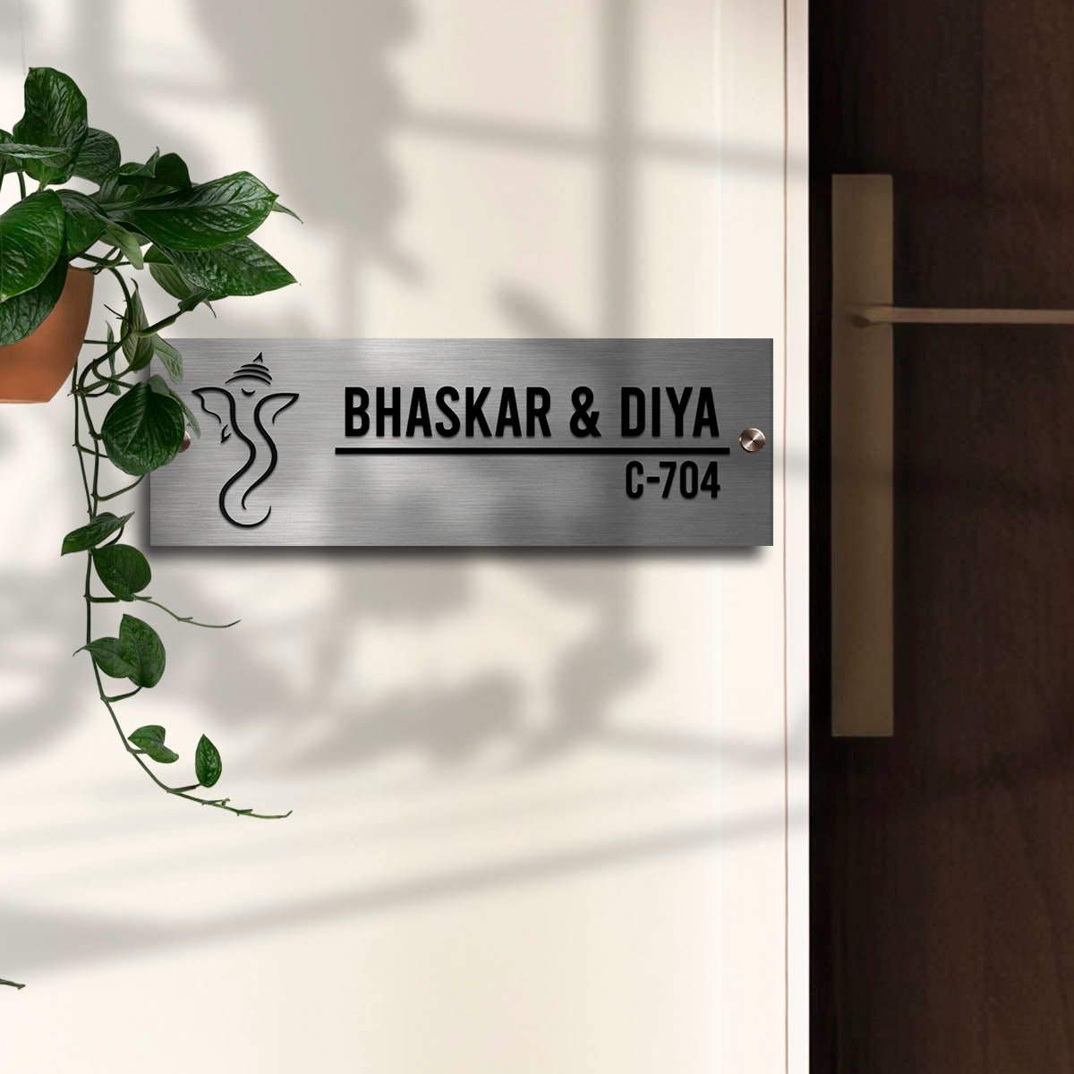 SS Name Plate for Home – Ganesha Steel Strip in 3D - Sblossom