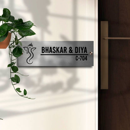 SS Name Plate for Home – Ganesha Steel Strip in 3D - Sblossom
