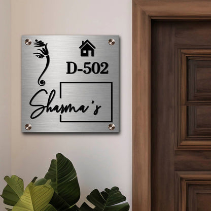Steel Name Plate for Home – Ganesha & House Icon 3D - Sblossom