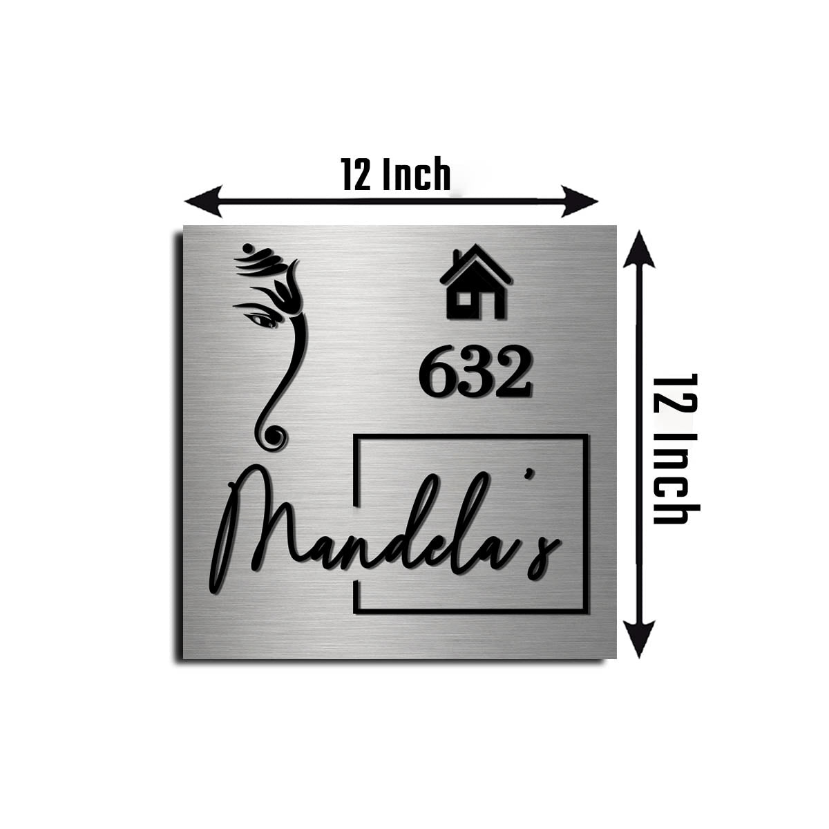 Steel Name Plate for Home – Ganesha & House Icon 3D - Sblossom