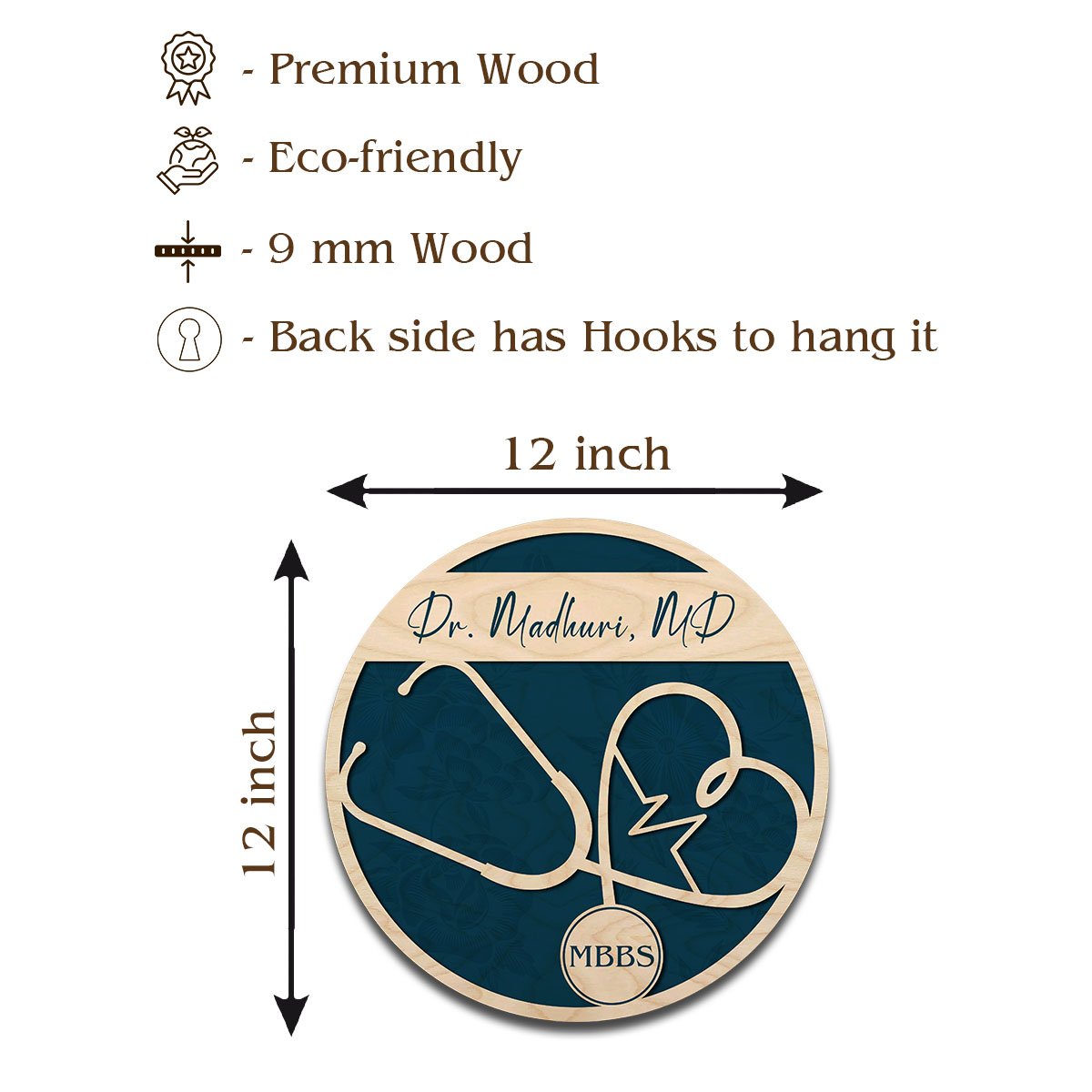 Stethoscope Doctor Name Plate Design for Clinic – Circular, 12x12 Inch - Sblossom