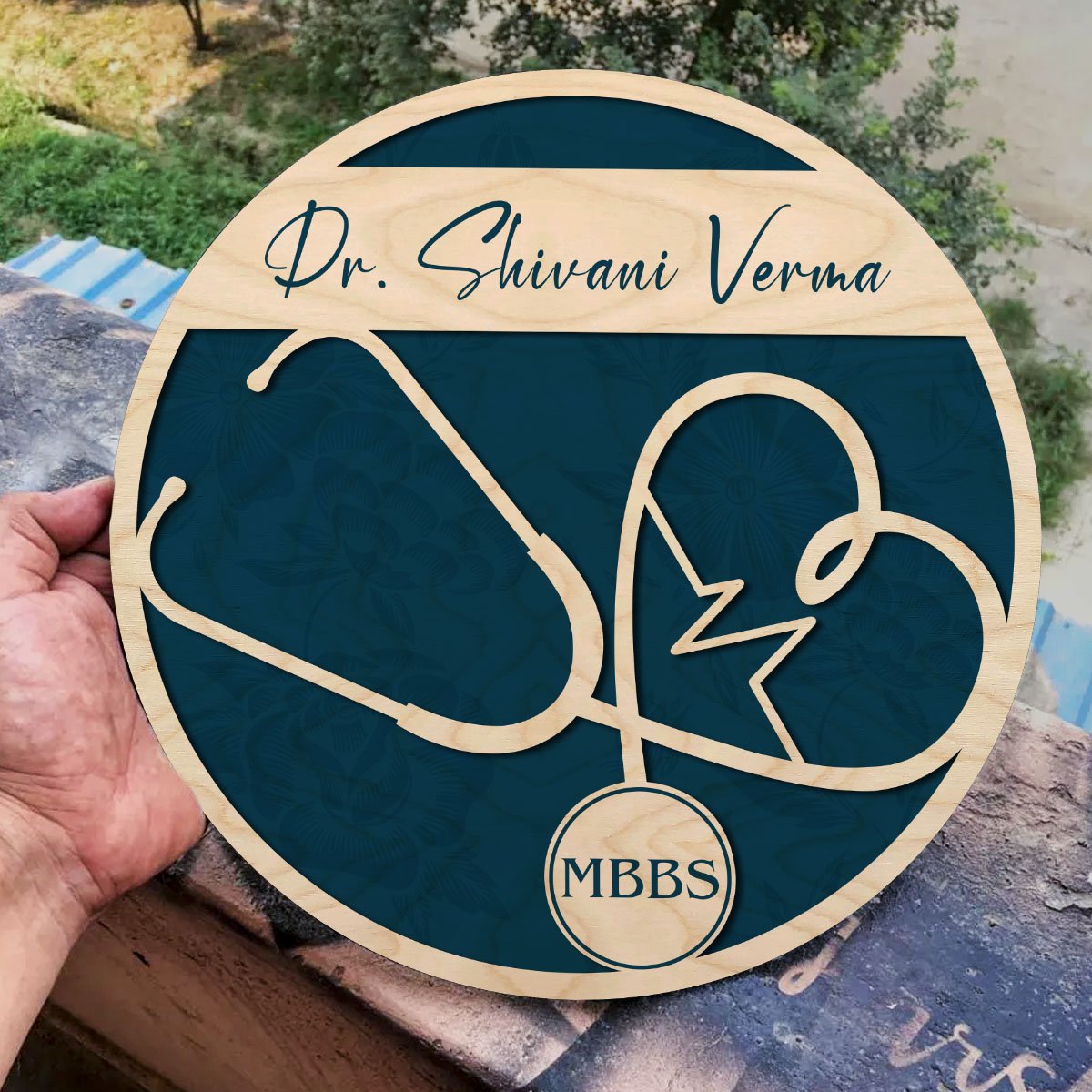 Stethoscope Doctor Name Plate Design for Clinic – Circular, 12x12 Inch - Sblossom