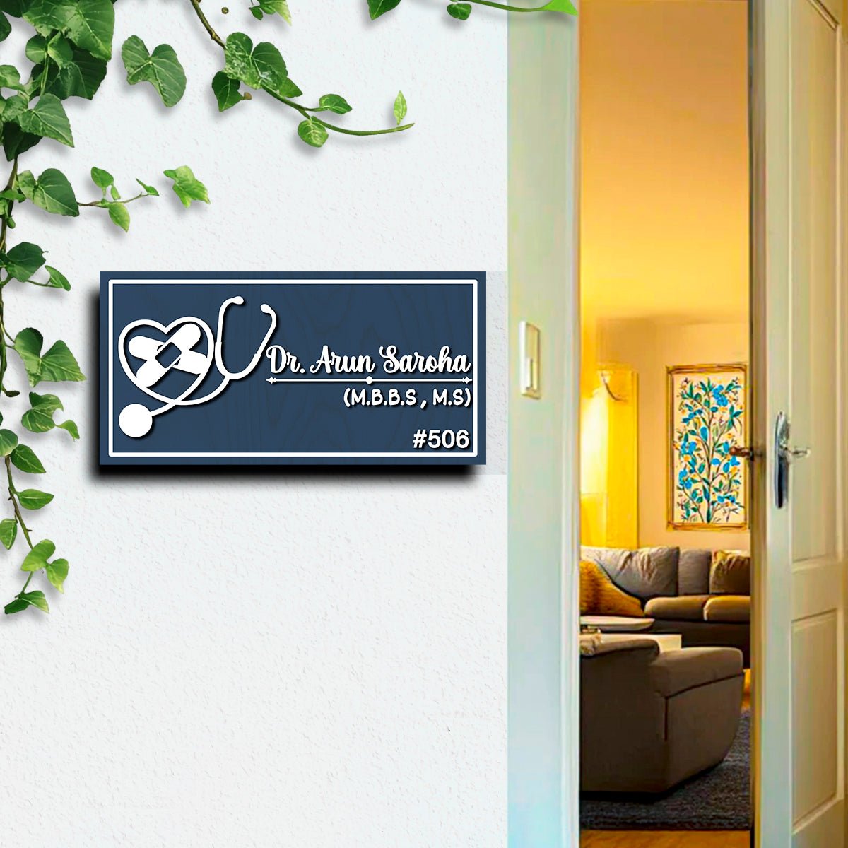 Stethoscope Heart Doctor Name Plate for Clinic - Sblossom