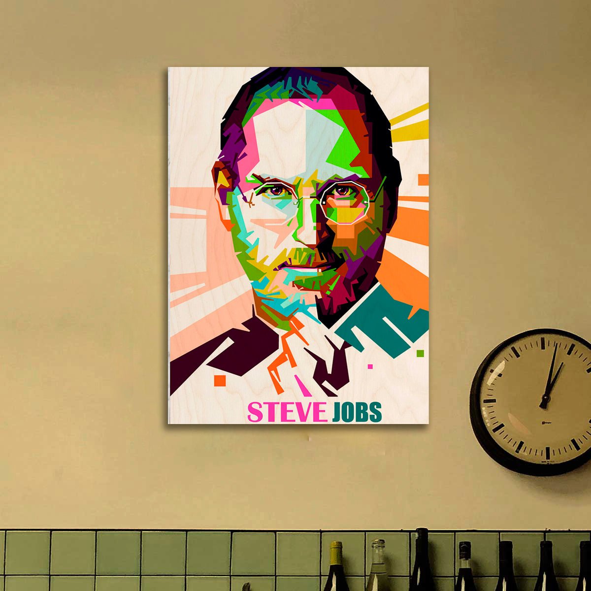 Steve Jobs Wood Print with Colourful Pop Art Portrait Design - Sblossom