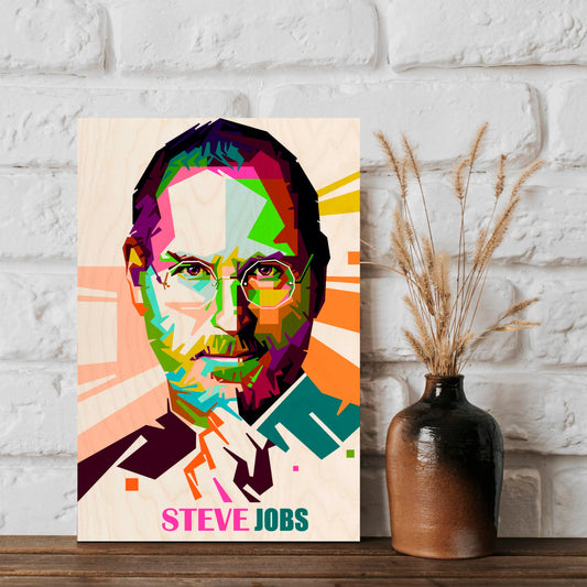 Steve Jobs Wood Print with Colourful Pop Art Portrait Design - Sblossom