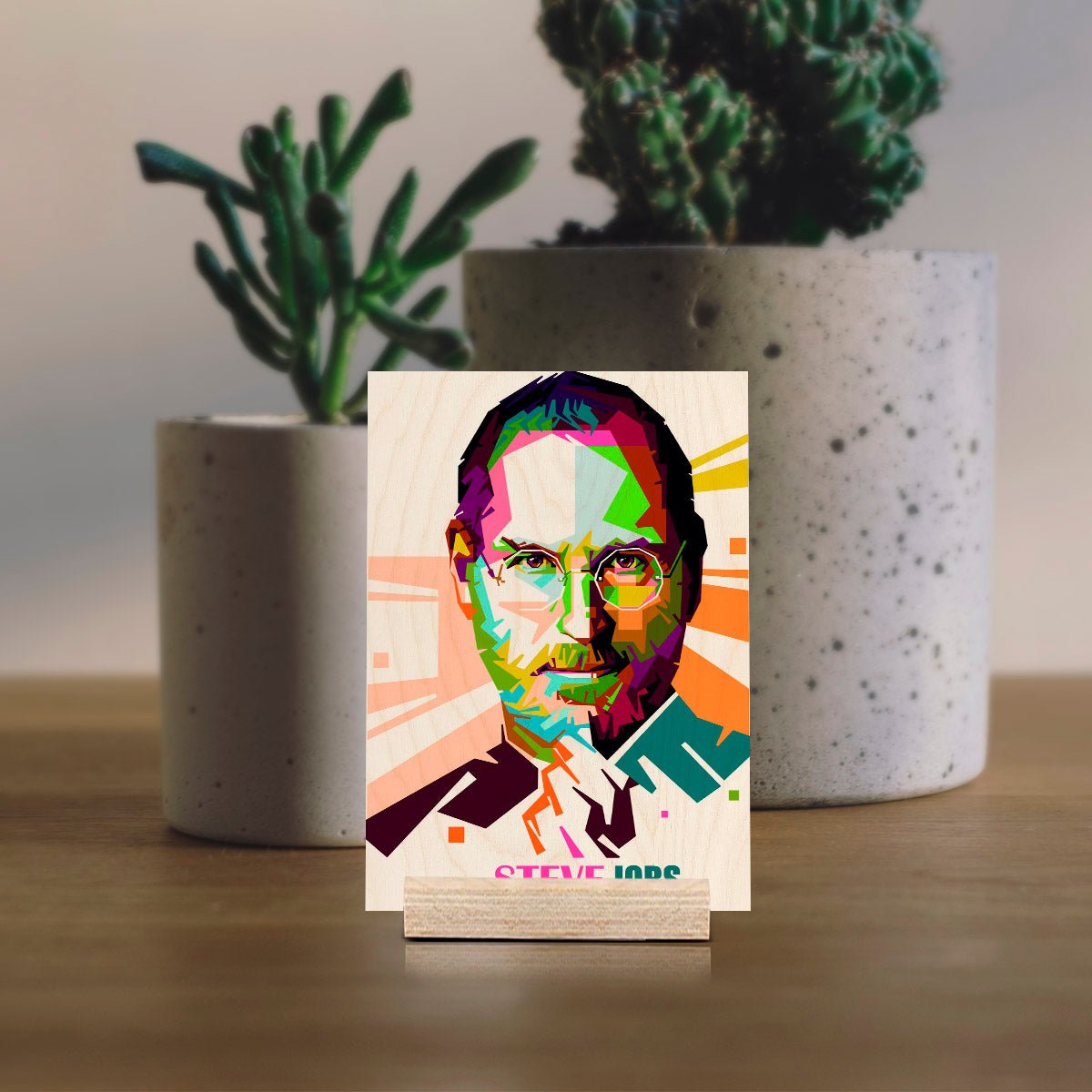 Steve Jobs Wood Print with Colourful Pop Art Portrait Design - Sblossom