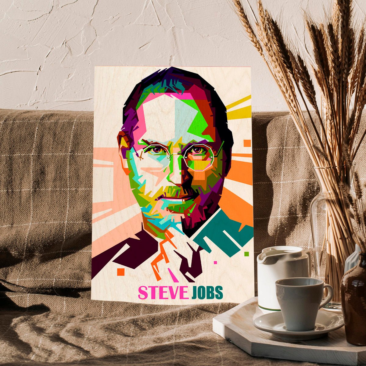 Steve Jobs Wood Print with Colourful Pop Art Portrait Design - Sblossom