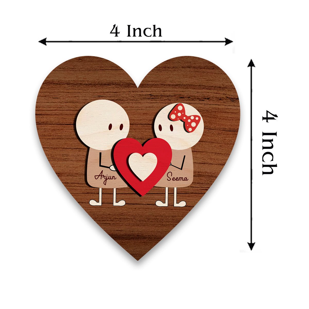 Stick Figure Couple Magnet in Wood with Heart Cartoon Photo Design - Sblossom