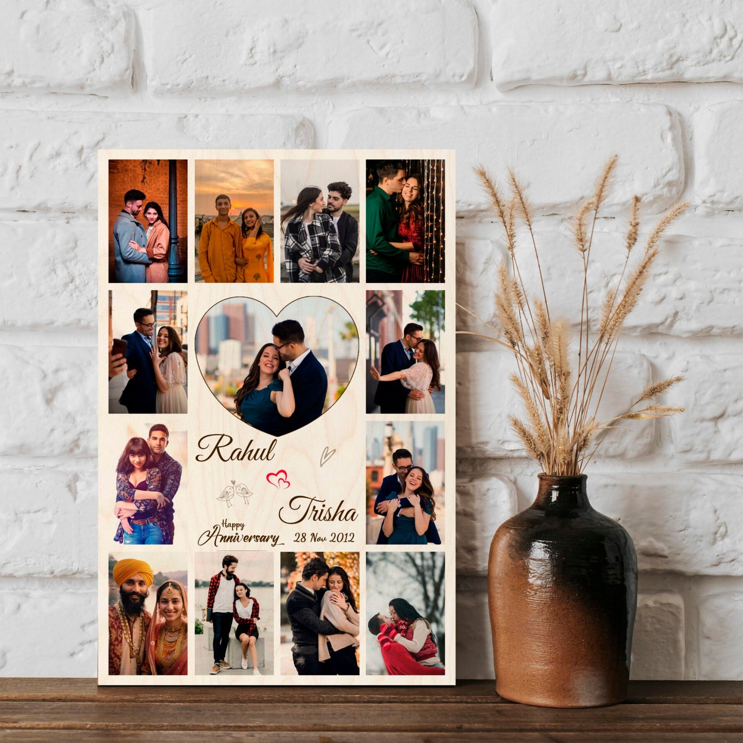 Story of Us Wooden Frame with Personalized Couple Photo Collage - Sblossom